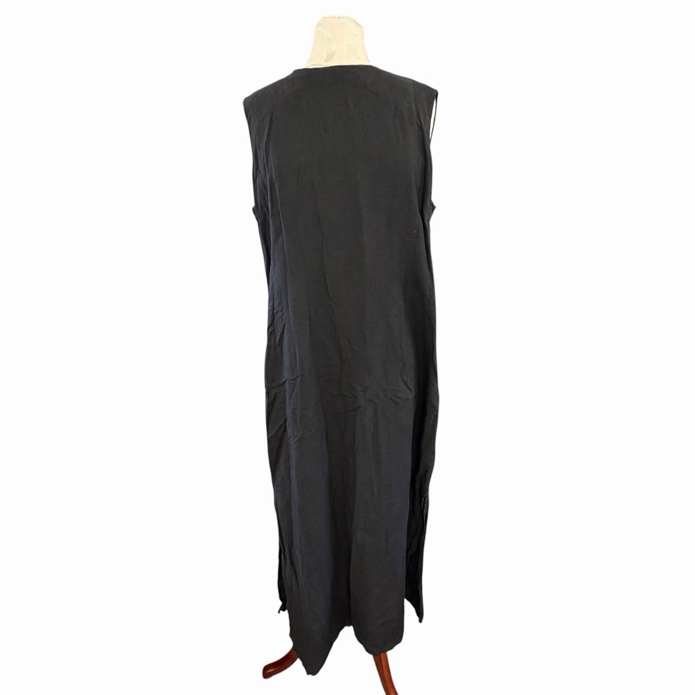 Rafaella Vintage Linen Blend Maxi Dress 16 90s Black Buttons Tradwife Minimalist